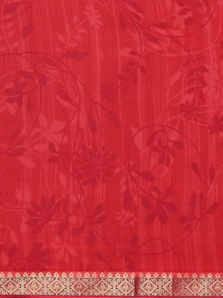 Neerus Red Printed Saree With Blouse