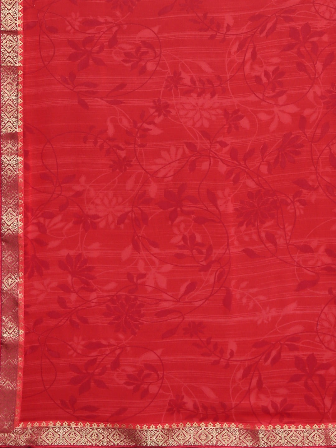 Neerus Red Printed Saree With Blouse