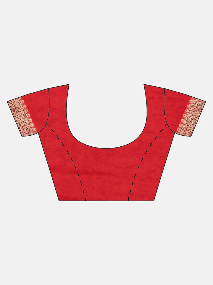 Neerus Red Printed Saree With Blouse