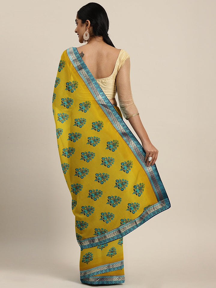 Neerus Yellow Printed Saree With Blouse