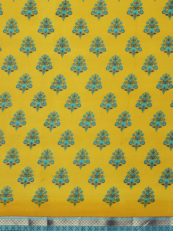 Neerus Yellow Printed Saree With Blouse