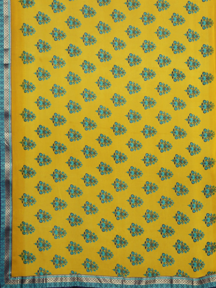 Neerus Yellow Printed Saree With Blouse