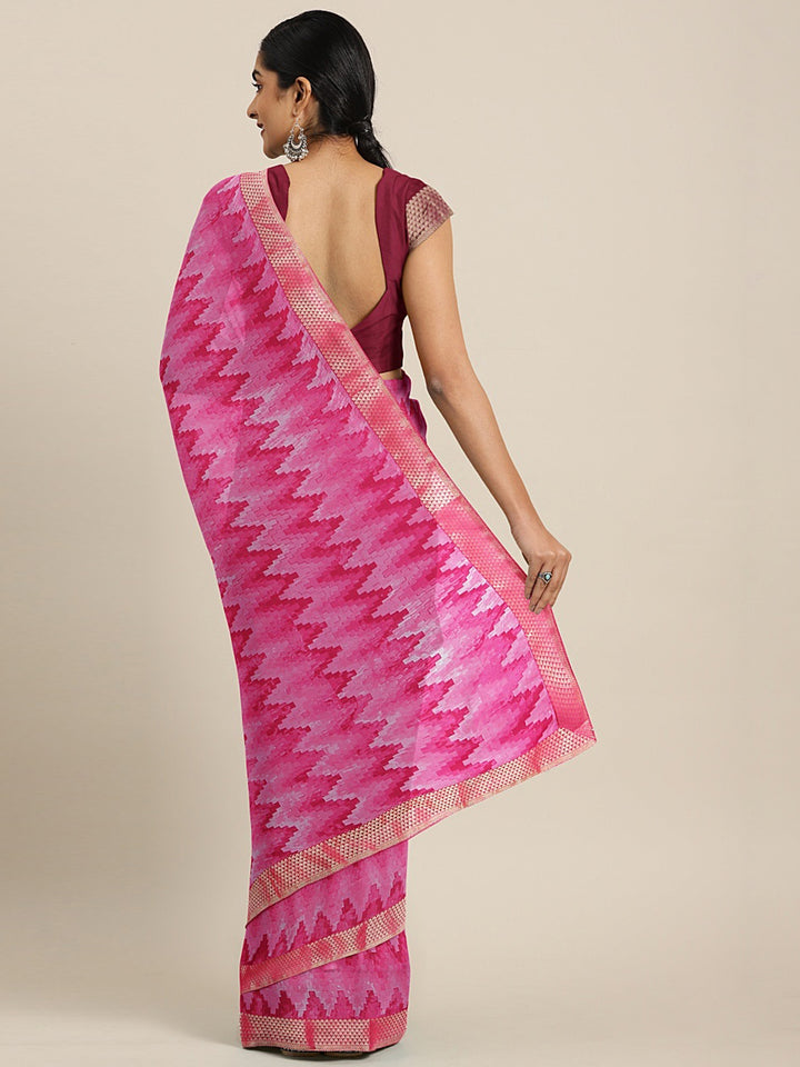 Neerus Pink Printed Saree With Blouse