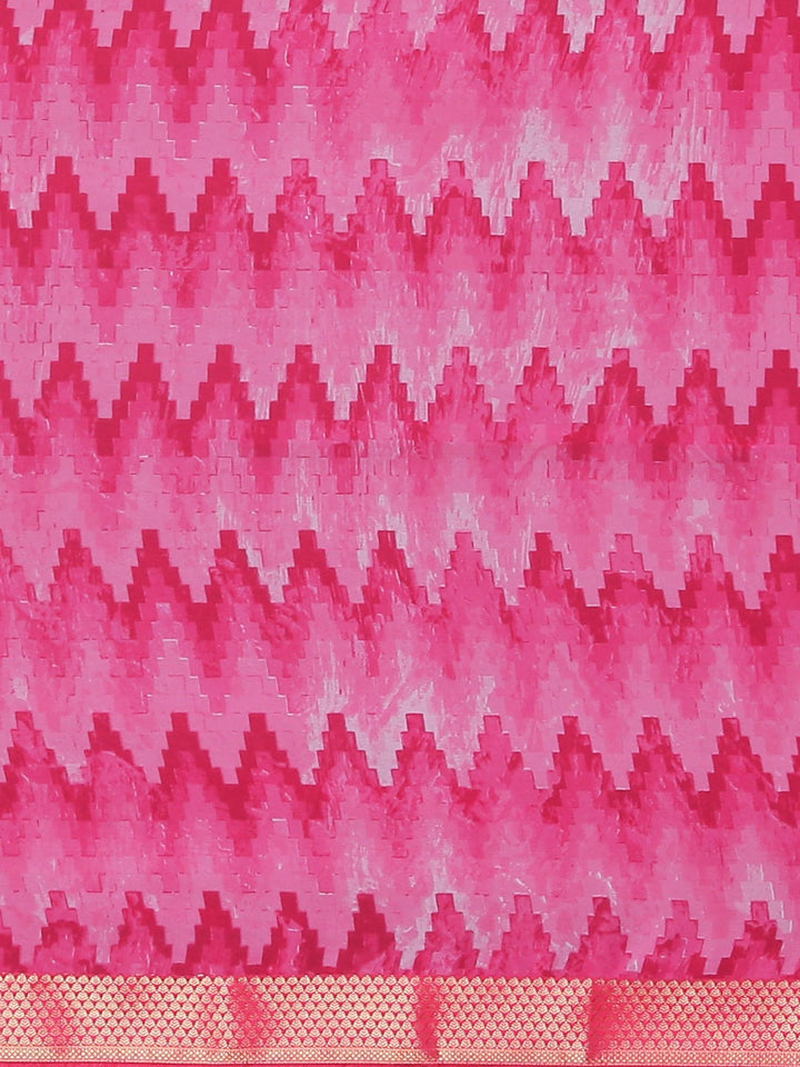 Neerus Pink Printed Saree With Blouse