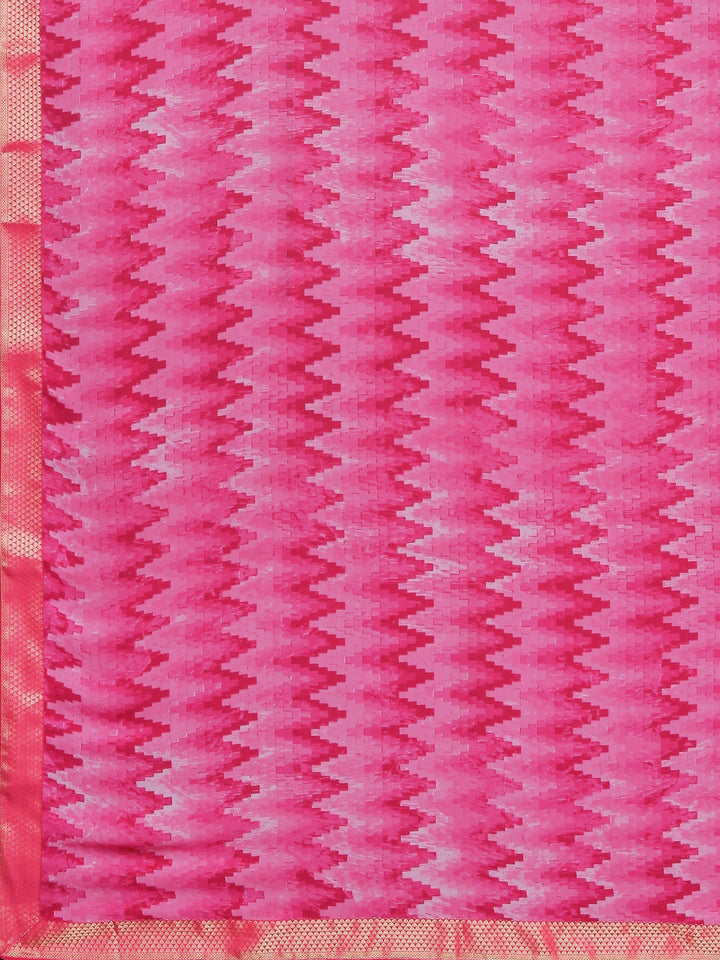 Neerus Pink Printed Saree With Blouse