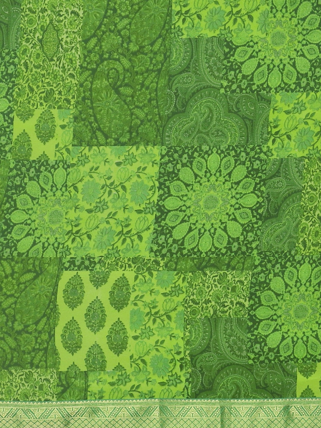 Neerus Green Printed Saree With Blouse