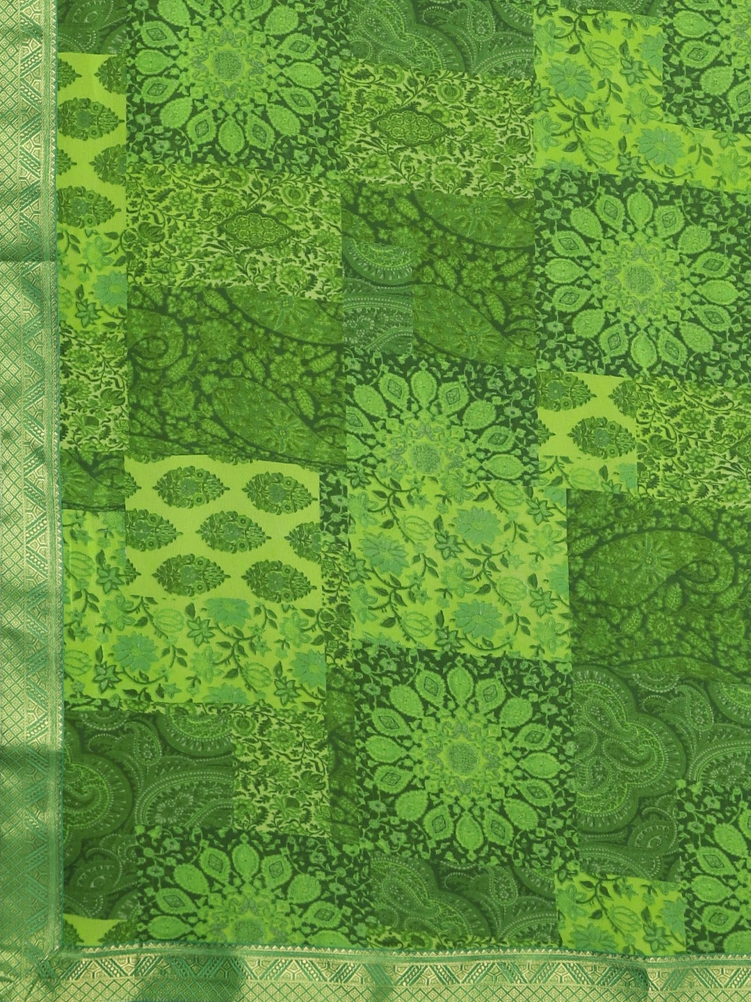 Neerus Green Printed Saree With Blouse