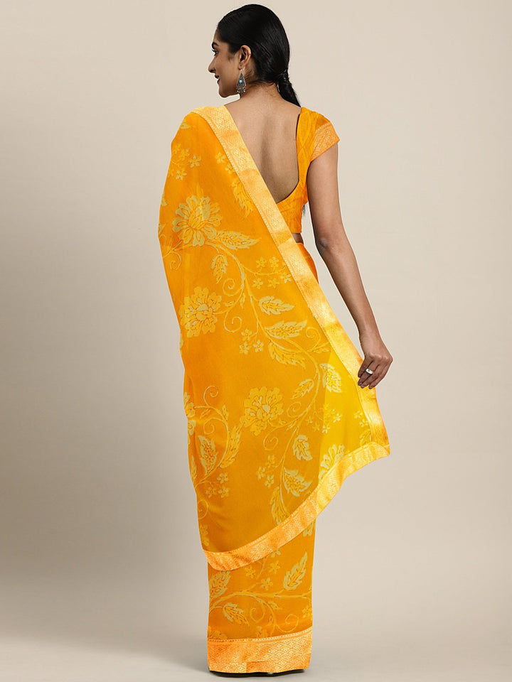 Neerus Yellow Printed Saree With Blouse