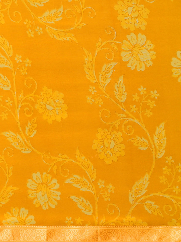 Neerus Yellow Printed Saree With Blouse