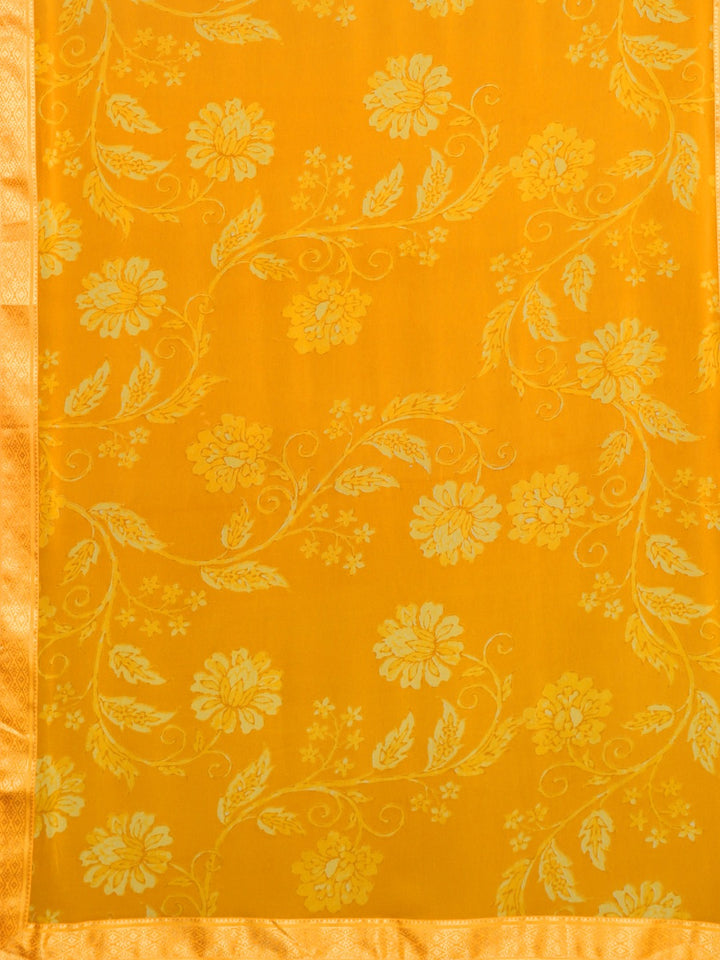 Neerus Yellow Printed Saree With Blouse