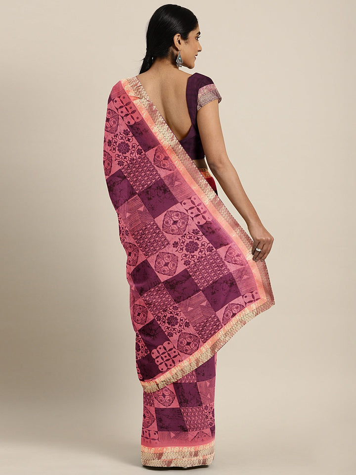 Neerus Mauve Printed Saree With Blouse