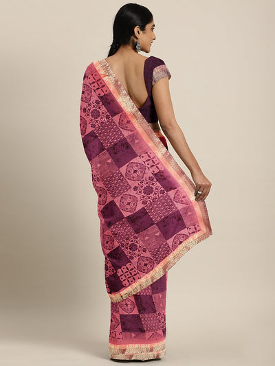 Neeru's Mauve Printed Saree With Blouse