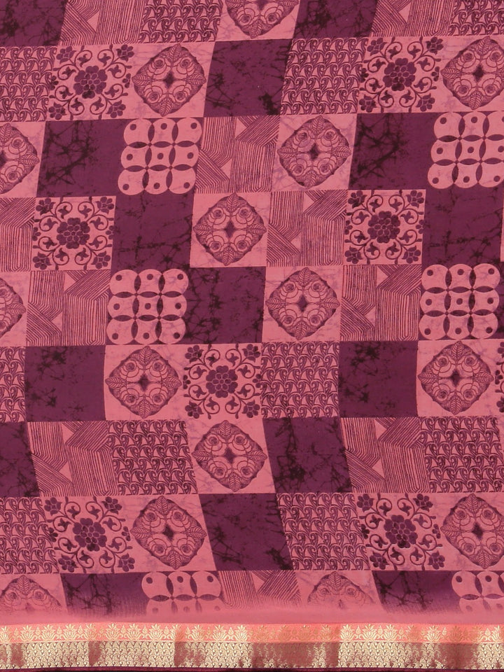 Neerus Mauve Printed Saree With Blouse