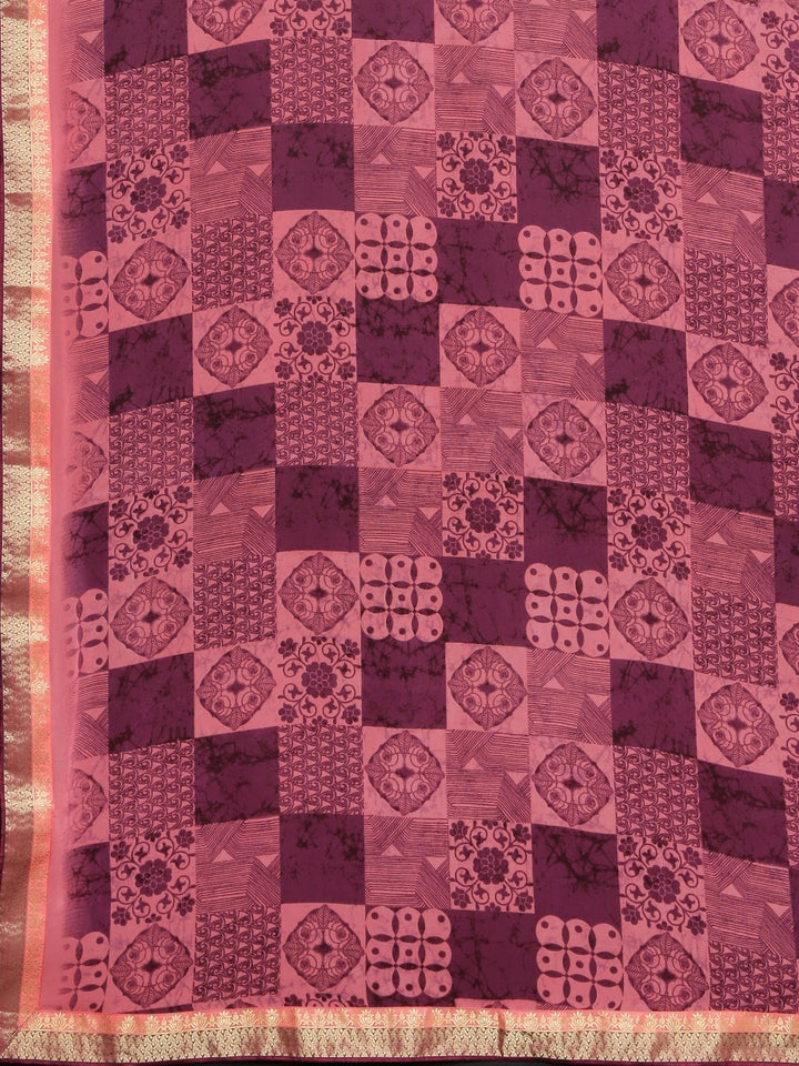Neerus Mauve Printed Saree With Blouse