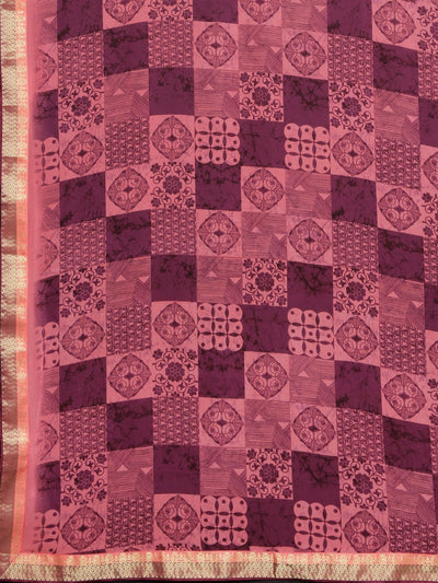 Neeru's Mauve Printed Saree With Blouse