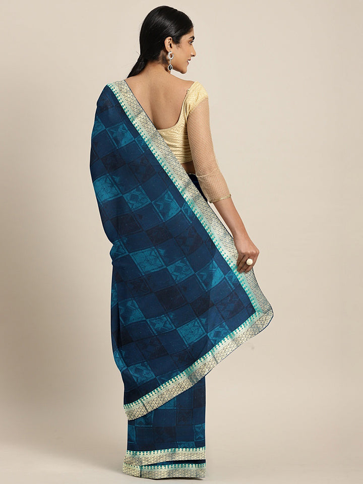 Neerus Blue Printed Saree With Blouse