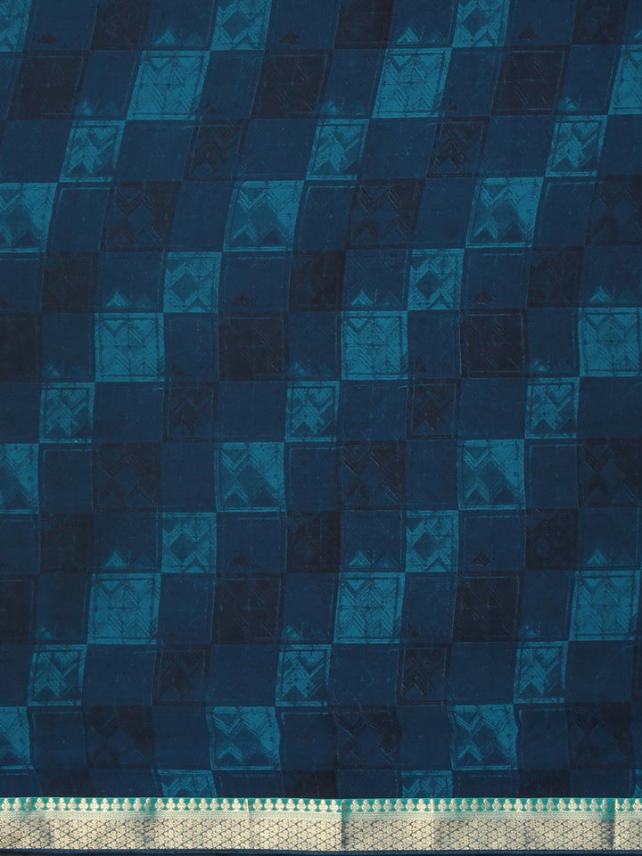 Neerus Blue Printed Saree With Blouse