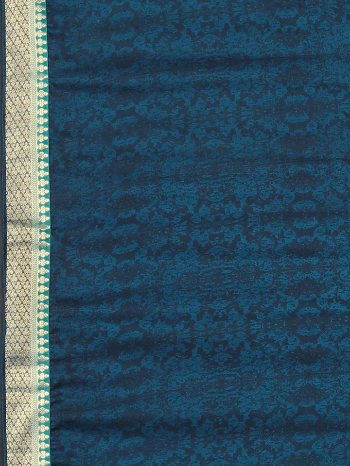 Neerus Blue Printed Saree With Blouse