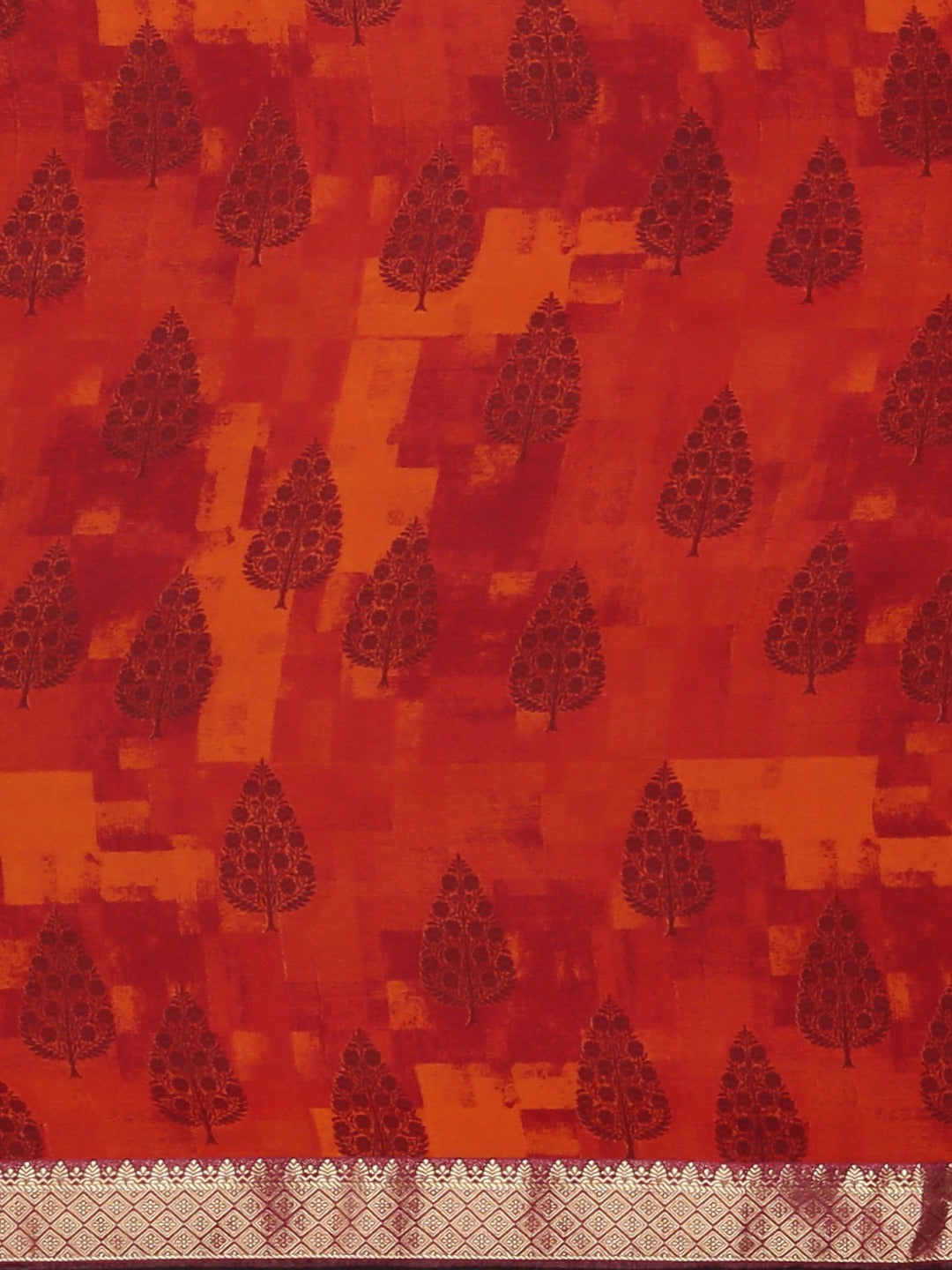 Neerus Red Printed Saree With Blouse