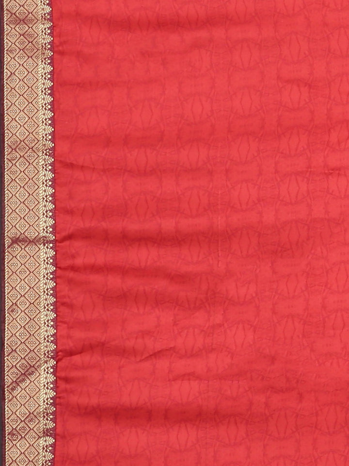 Neerus Red Printed Saree With Blouse