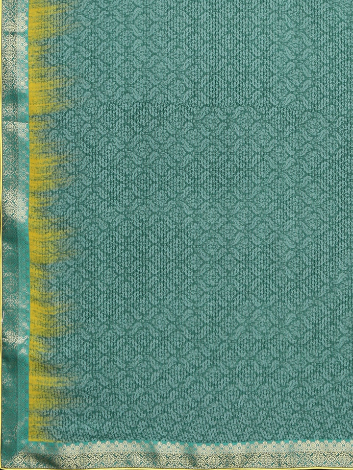 Neerus Aqua Printed Saree With Blouse