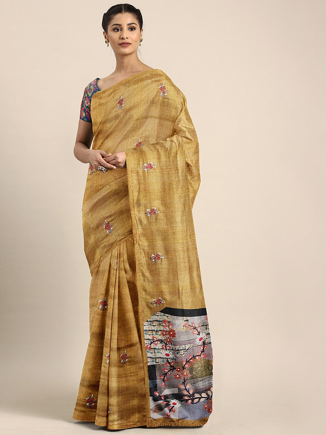 Neeru's Brown Embellished Saree With Blouse
