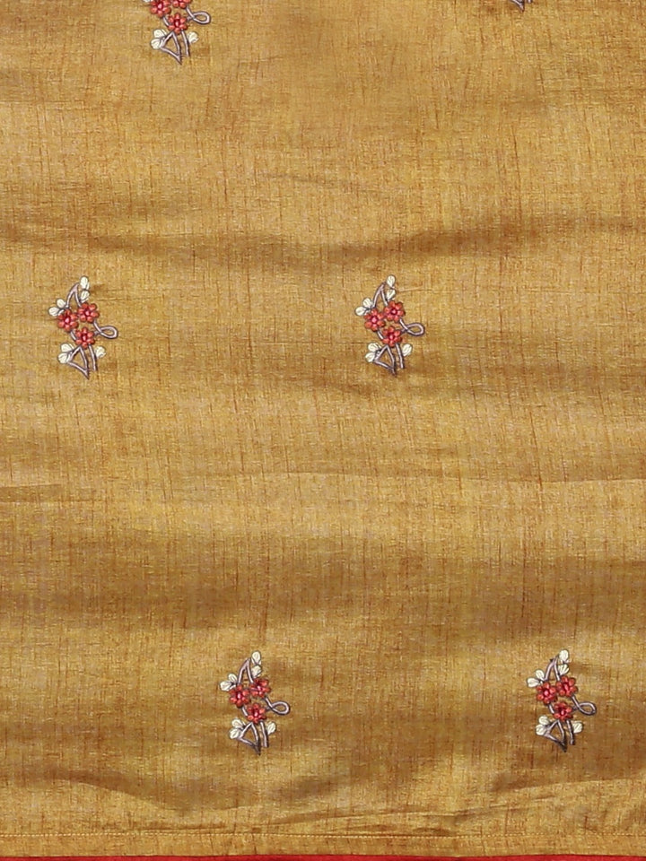 Neerus Brown embellished saree with blouse piece - side view