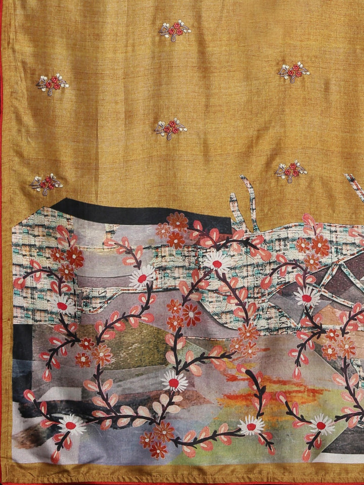 Neerus Brown embellished saree with blouse piece - detail view 1