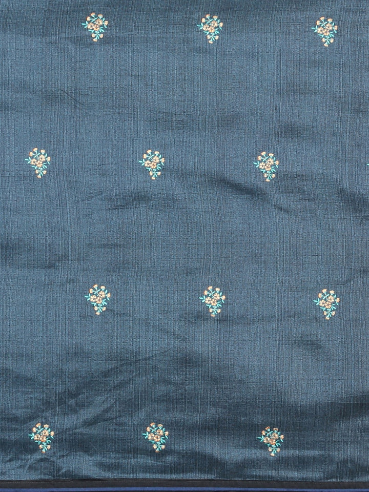 Neerus Blue Printed Saree With Blouse