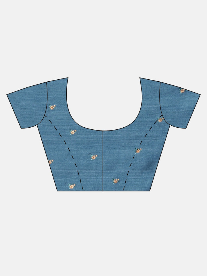 Neerus Blue Printed Saree With Blouse