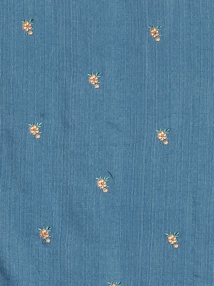 Neerus Blue Printed Saree With Blouse