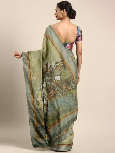 Neeru's Olive Printed Saree With Blouse