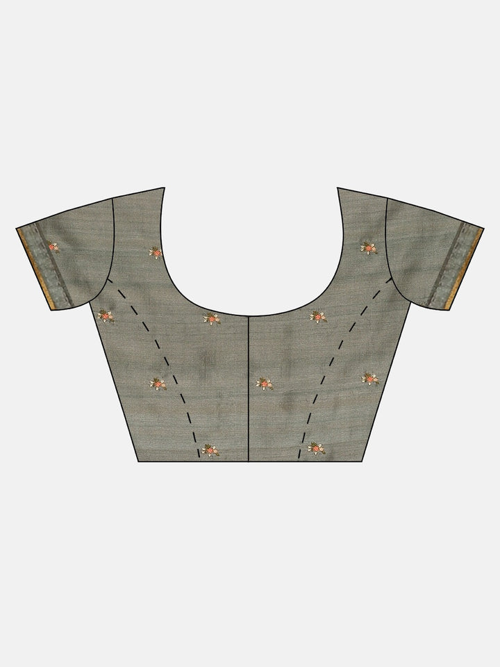 Neerus Olive Printed Saree With Blouse