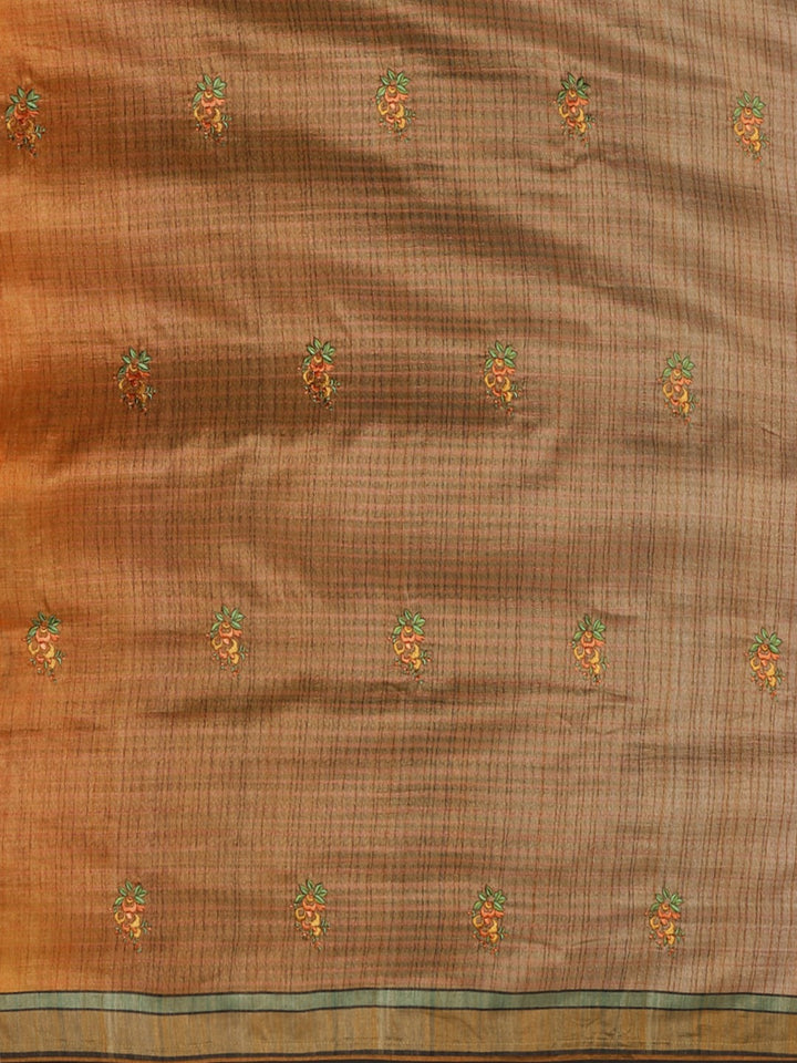 Neerus Brown georgette printed saree with blouse - side view