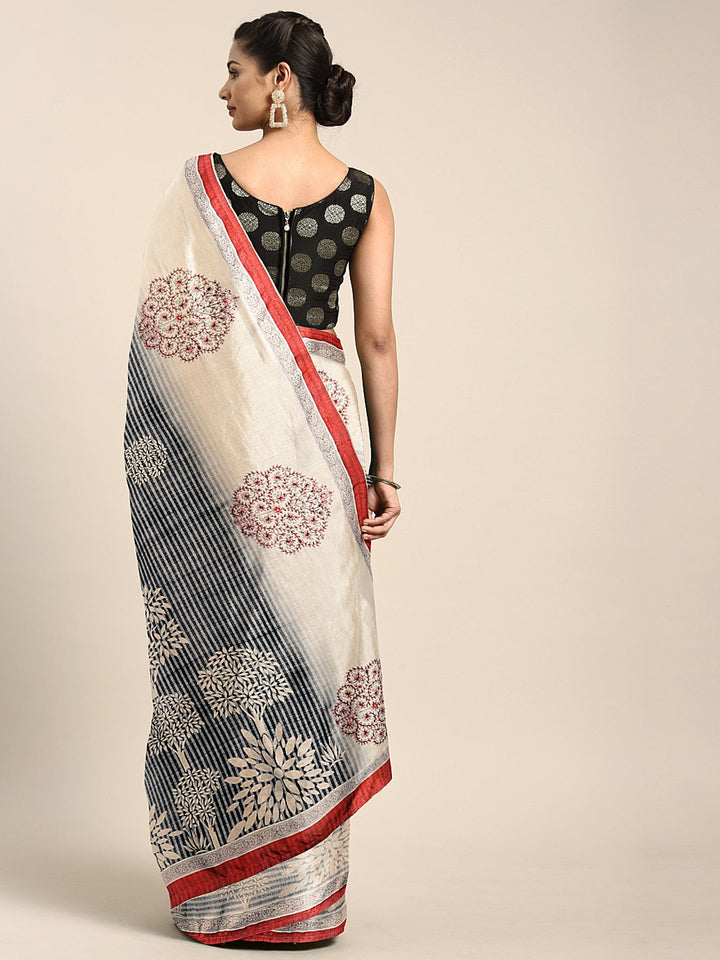 Neerus Grey Printed Saree With Blouse