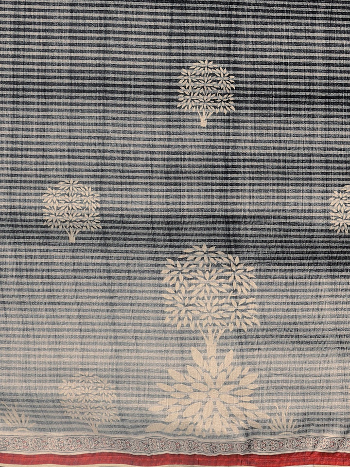 Neerus Grey Printed Saree With Blouse