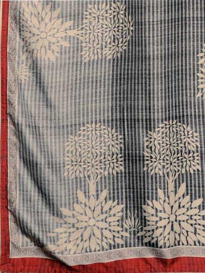 Neeru's Grey Printed Saree With Blouse