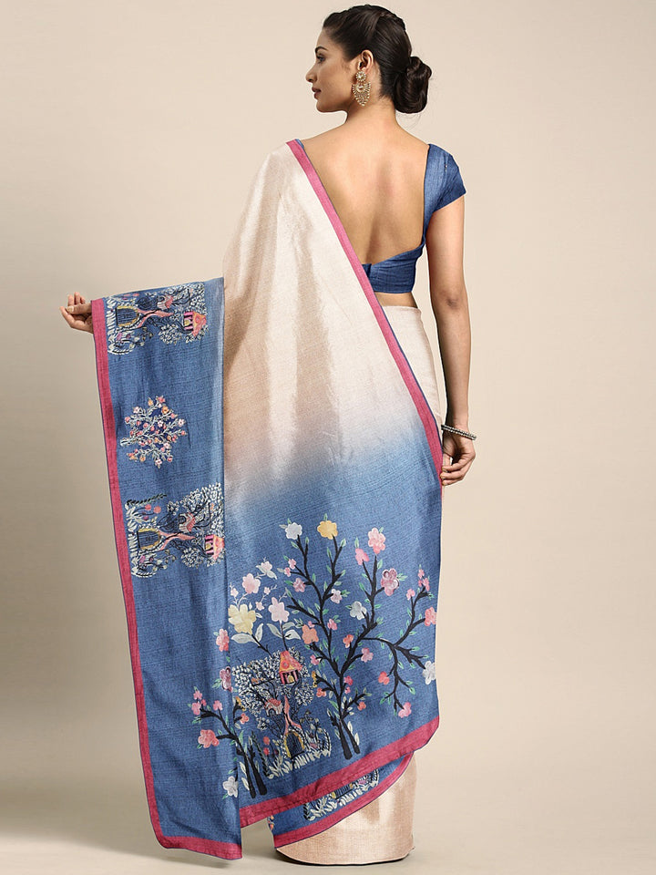 Neerus Beige Printed Saree With Blouse