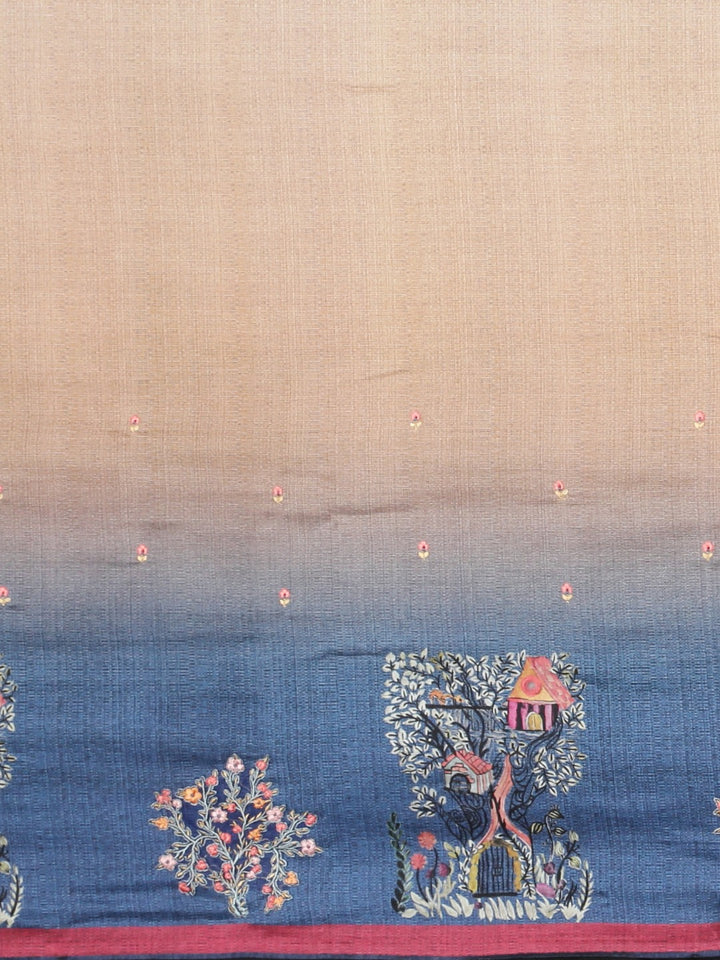 Neerus Beige Printed Saree With Blouse