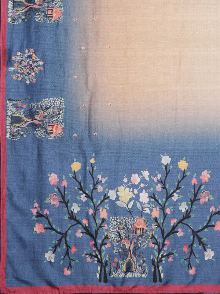 Neerus Beige Printed Saree With Blouse