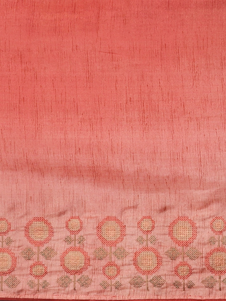 Neerus Peach Printed Saree With Blouse