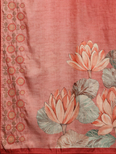Neeru's Peach Printed Saree With Blouse