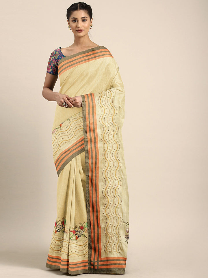 Neerus Yellow Printed Saree With Blouse