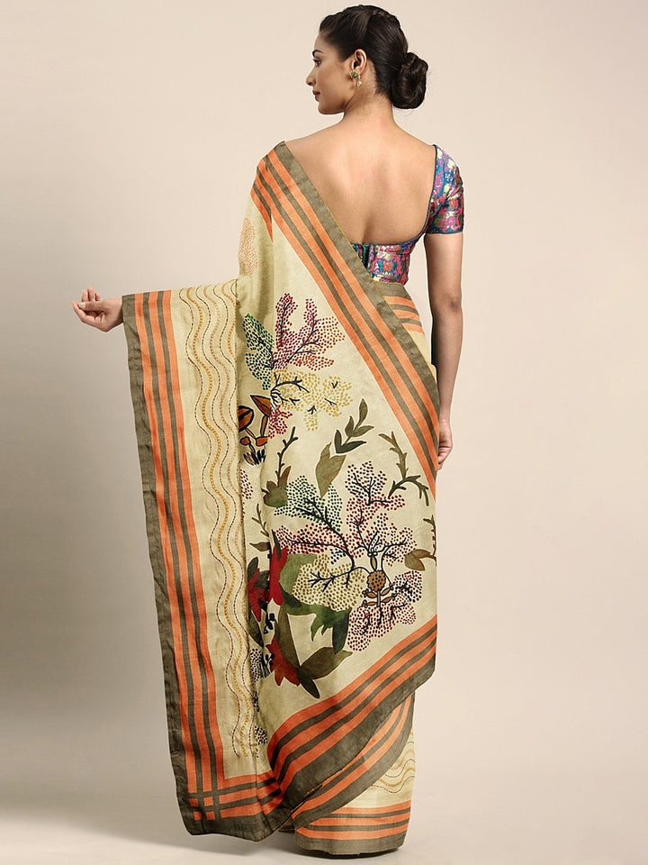 Neerus Yellow Printed Saree With Blouse