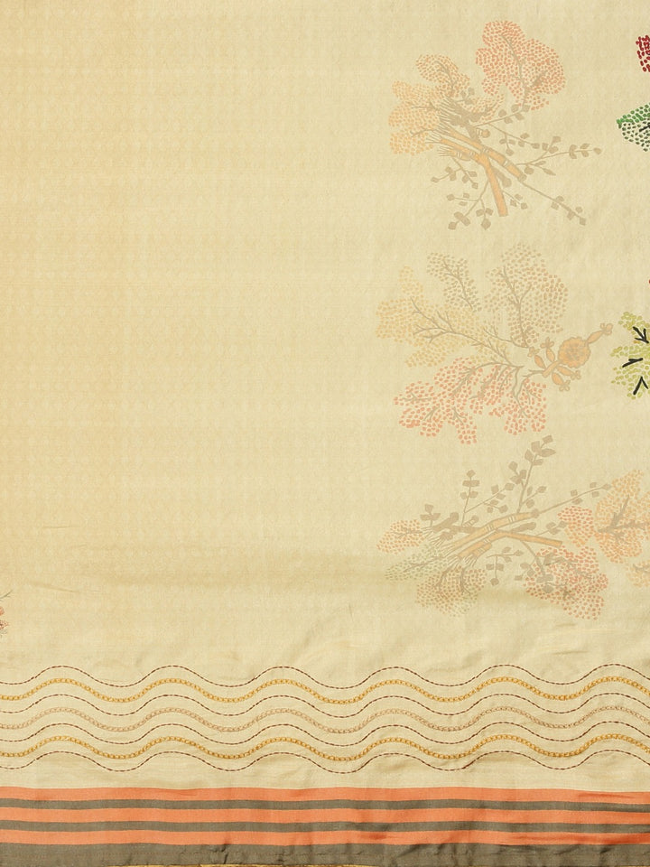 Neerus Yellow Printed Saree With Blouse