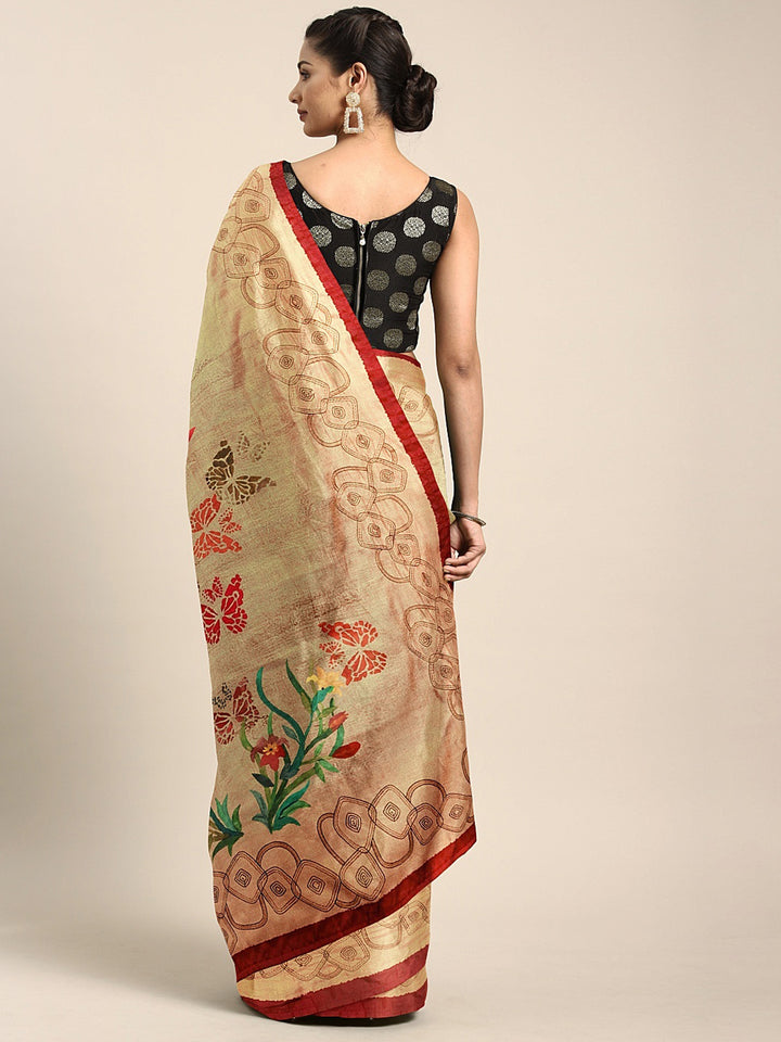 Neerus Green Printed Saree With Blouse