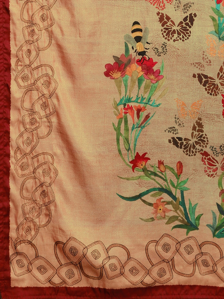 Neerus Green Printed Saree With Blouse