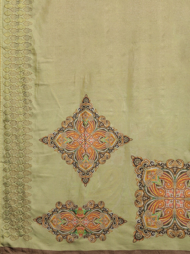 Neerus Green Printed Saree With Blouse