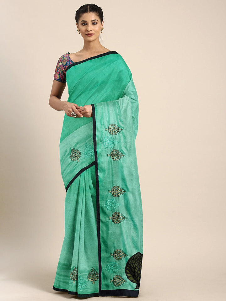 Neerus Sea Green Printed Saree With Blouse