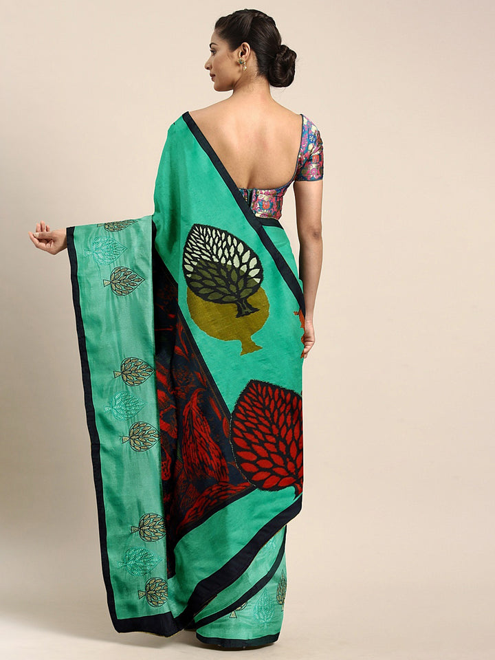 Neerus Sea Green Printed Saree With Blouse